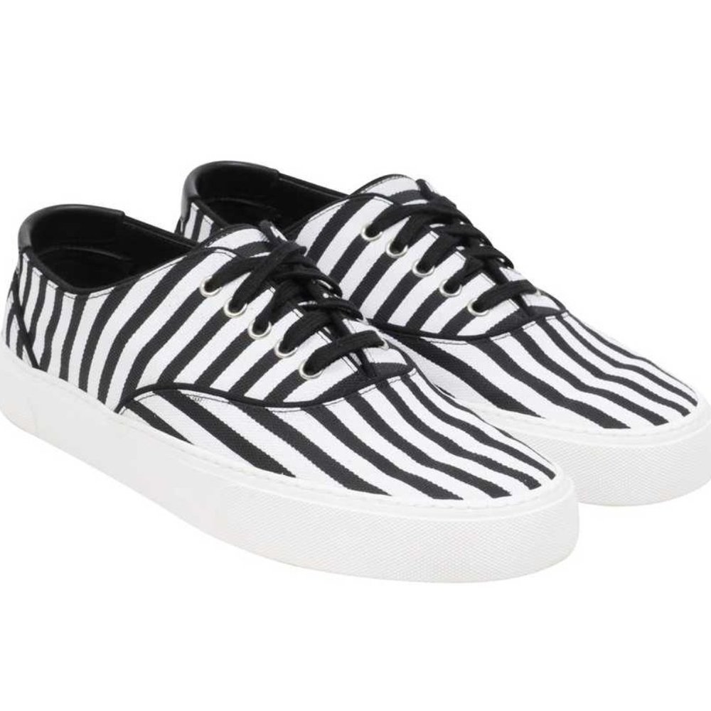 NWOT Saint Laurent Venice White Black Striped Canvas Low Sneakers EU size 38